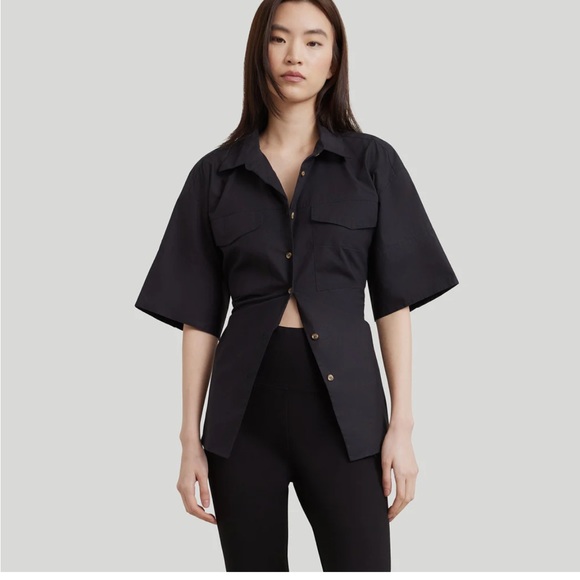 MODERN CITIZEN James Open Back Short Sleeve Black Button Down Shirt 1X - Picture 2 of 10